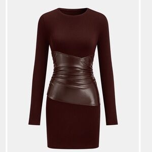 Commense PU Leather Panel Long Sleeve Knit Dress NWT